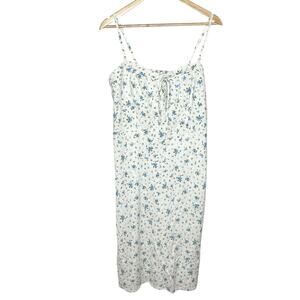 Babydoll Floral Midi Dress Womens XXL Cottagecore Sundress Milkmaid Y2K Linen